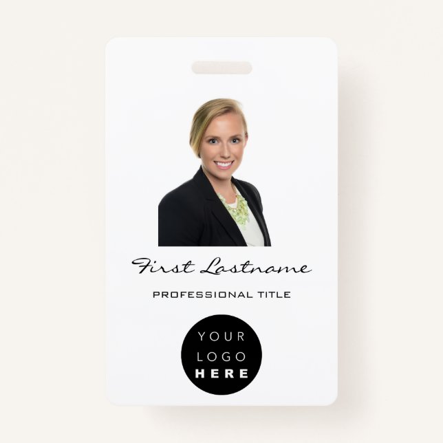 Custom Employee  Photo Bar Code Logo Name Minimali ID Badge (Front)