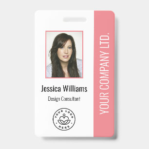 Custom Employee Photo, Bar Code, Logo, Name Pink ID Badge