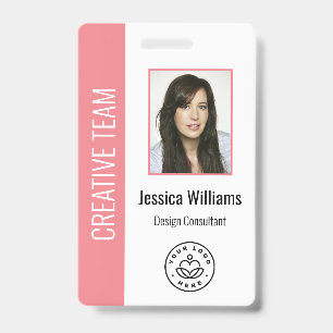 Custom Employee Photo, Bar Code, Logo, Name Pink ID Badge