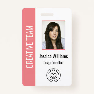 Custom Employee Photo, Bar Code, Logo, Name Pink ID Badge