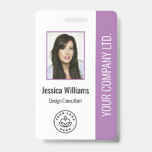 Custom Employee Photo, Bar Code, Logo, Name Purple ID Badge
