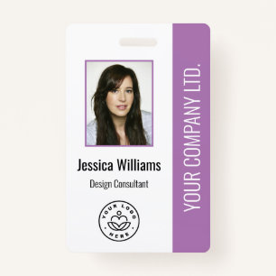 Custom Employee Photo, Bar Code, Logo, Name Purple ID Badge