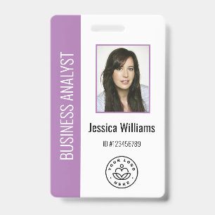 Custom Employee Photo, Bar Code, Logo, Name Purple ID Badge