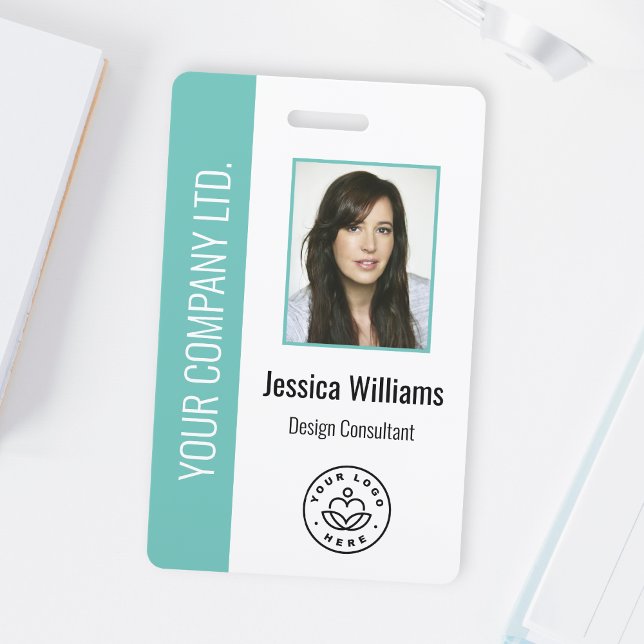 Custom Employee Photo, Bar Code, Logo, Name Teal ID Badge (Creator Uploaded)
