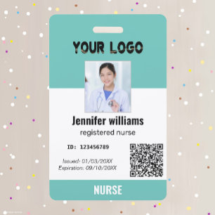 Custom Employee Photo, Bar Code, Logo, Teal ID ID Badge