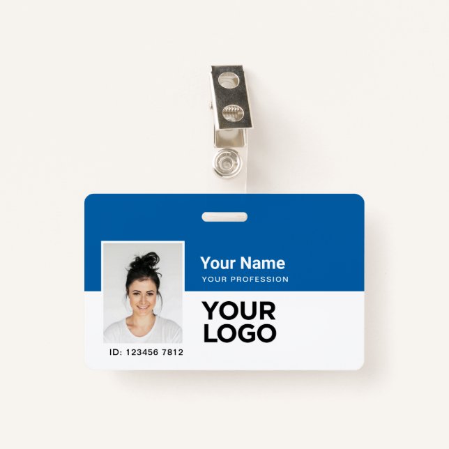 Custom Employee | Photo Bar or Qr Code Logo Name ID Badge (Front with Clip)