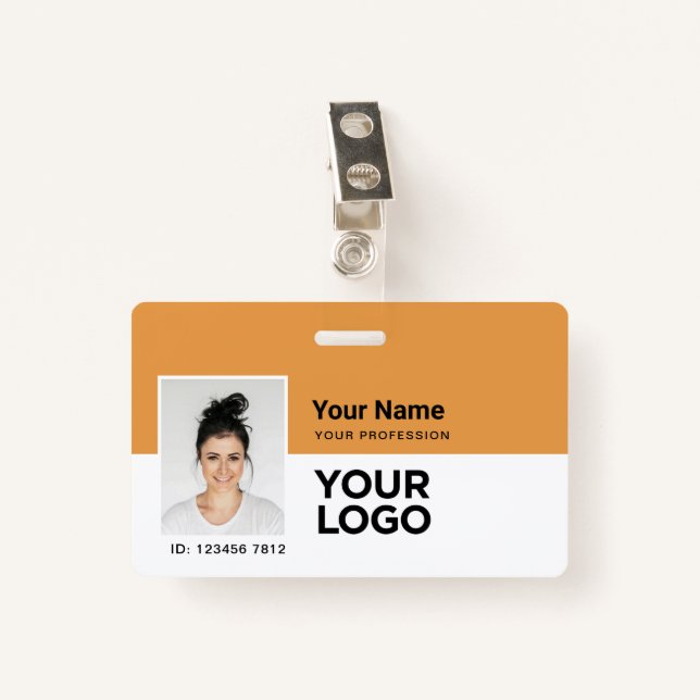 Custom Employee | Photo Bar or Qr Code Logo Name ID Badge (Front with Clip)
