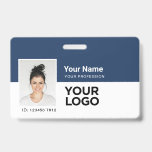 Custom Employee | Photo Bar or Qr Code Logo Name ID Badge<br><div class="desc">Easily personalise this Custom Horizontal Employee Name Badge with Photo, Scan Bar Code or Qr code and business logo. A simple business design in navy blue and white colours fully customisable in front and back sizes, sans-serif basic and modern fonts and a professional and clear look. These standard security id...</div>