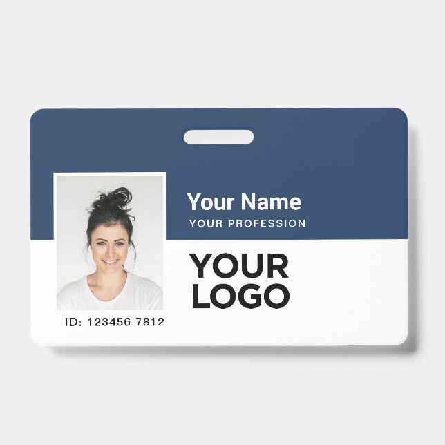 Custom Employee | Photo Bar or Qr Code Logo Name ID Badge (Front)
