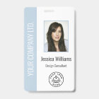 Custom Employee Photo Barcode Logo Name Dusty Blue