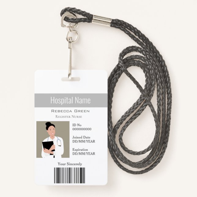 Custom Employee Photo Barcode Name ID ID Badge (Front with Lanyard)