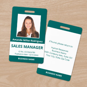 Custom Employee Photo Blue-Green White ID Badge