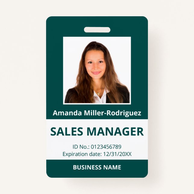 Custom Employee Photo Blue-Green White ID ID Badge (Front)