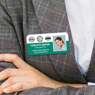 Custom Employee Photo Branded Green Magnetic Name Tag