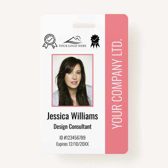 Custom Employee Photo Certification Pink ID ID Badge (Front)