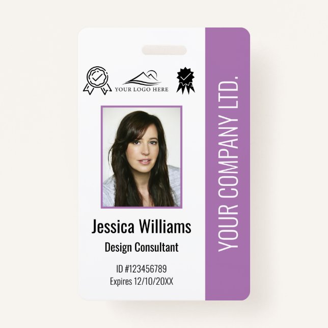 Custom Employee Photo Certification Purple ID ID Badge (Front)