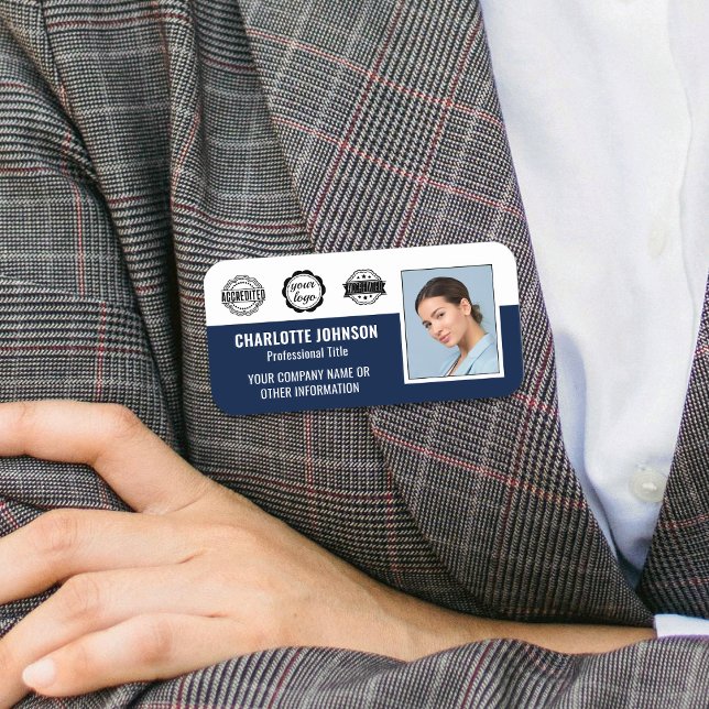 Custom Employee Photo Company Logo Magnet Navy Name Tag (Creator Uploaded)