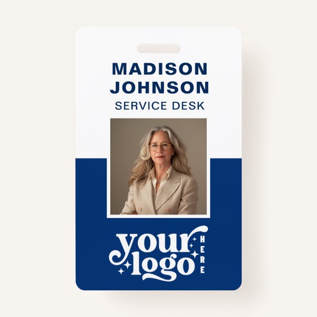 Custom Employee Photo Company Logo Modern Name  ID Badge (Front)
