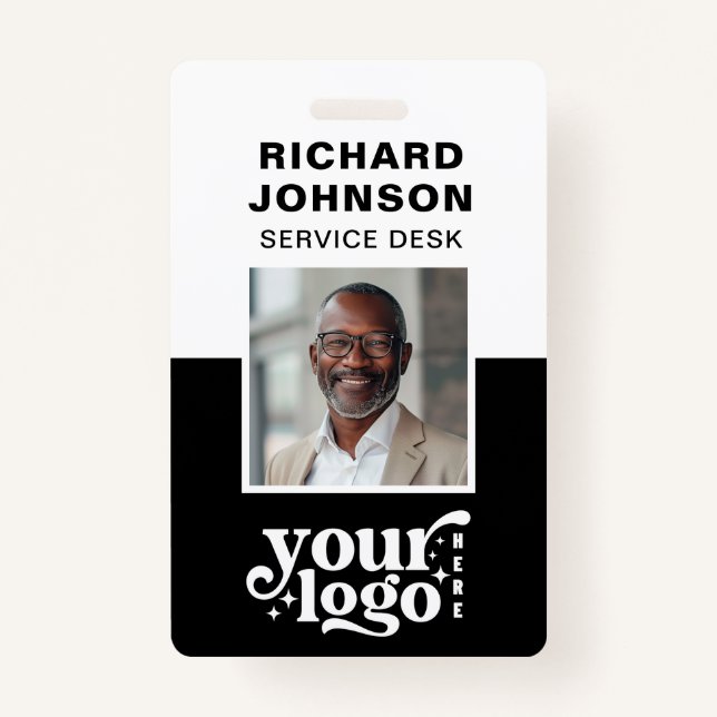 Custom Employee Photo Company Logo Modern Name  ID Badge (Front)
