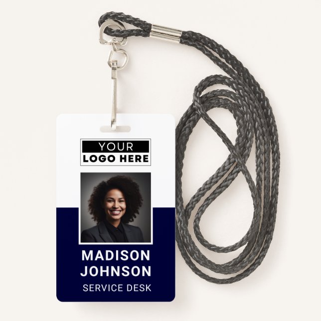 Custom Employee Photo Company Logo Modern Name  ID Badge (Front with Lanyard)