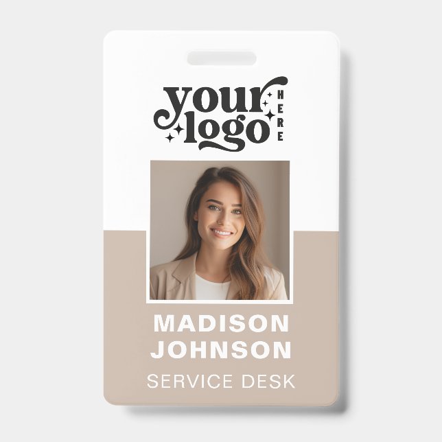 Custom Employee Photo Company Logo Modern QR ID Badge (Front)
