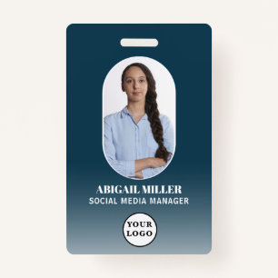 Custom Employee Photo Gradient Arch Blue Badge ID Badge