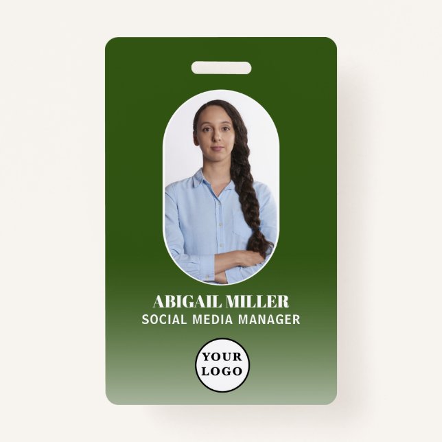 Custom Employee Photo Gradient Arch Green Badge ID Badge (Front)