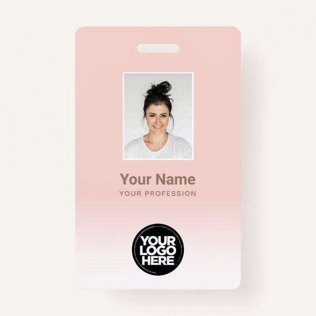 Custom Employee Photo Gradient Cute Blush Pink ID Badge (Front)
