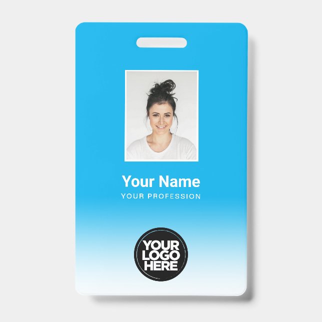 Custom Employee Photo Gradient Light Blue ID Badge (Front)