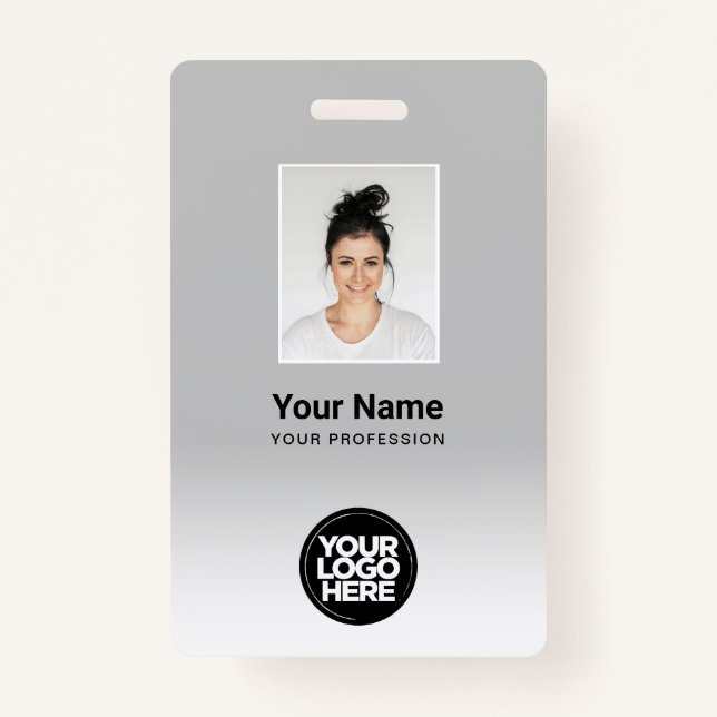 Custom Employee Photo Gradient Light Grey ID Badge (Front)