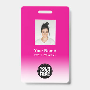 Custom Employee Photo Gradient Neon Pink ID Badge