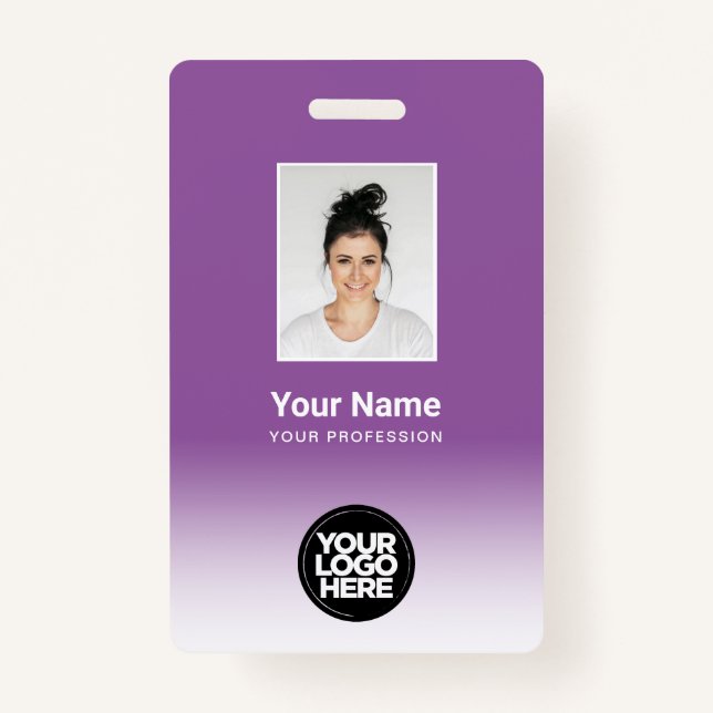 Custom Employee Photo Gradient Purple ID Badge (Front)