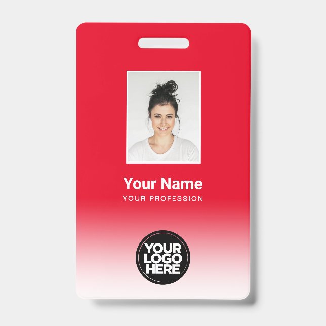 Custom Employee Photo Gradient Red ID Badge (Front)