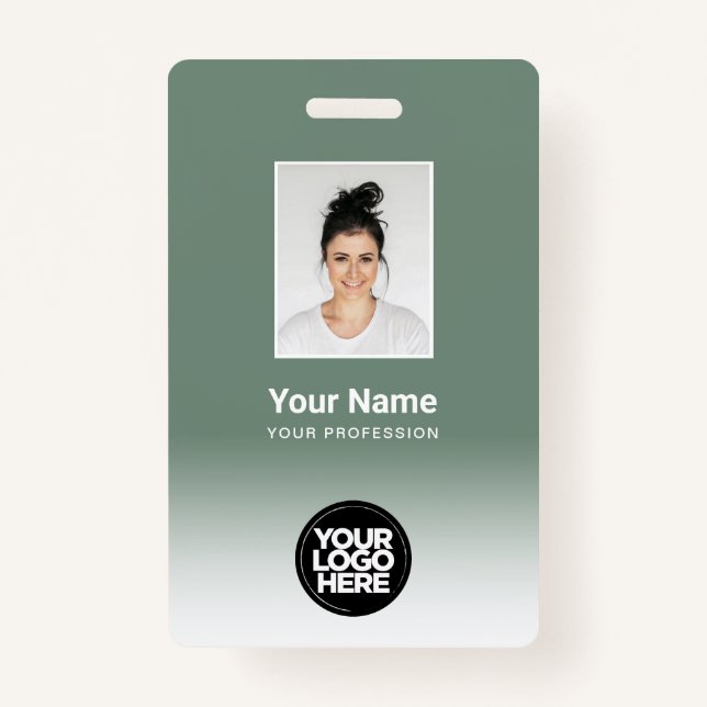 Custom Employee Photo Gradient Sage Green ID Badge (Front)