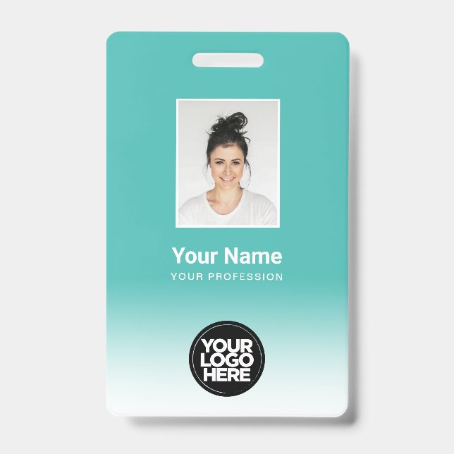 Custom Employee Photo Gradient Turquoise ID Badge (Front)