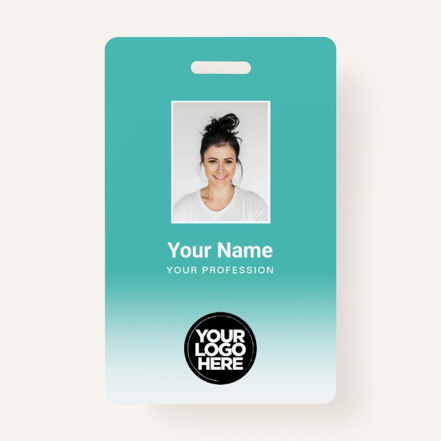Custom Employee Photo Gradient Turquoise ID Badge (Front)