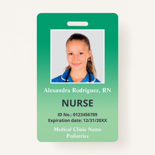 Custom Employee Photo Green Gradient Medical ID ID Badge (Front)