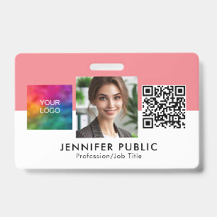 Custom Employee Photo Here Business Logo QR Code ID Badge