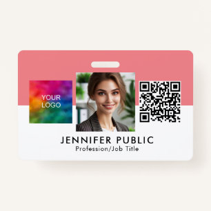 Custom Employee Photo Here Business Logo QR Code ID Badge