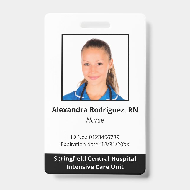 Custom Employee Photo Hospital ID Badge (Front)