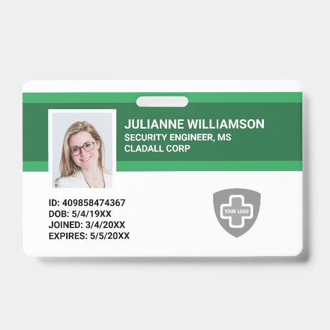 Custom Employee Photo ID, Barcode & Logo Company ID Badge (Front)