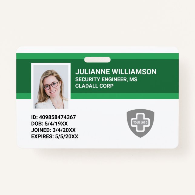 Custom Employee Photo ID, Barcode & Logo Company ID Badge (Front)