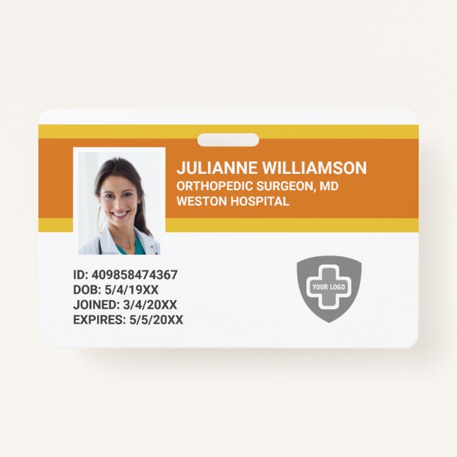 Custom Employee Photo ID, Barcode & Logo Company ID Badge (Front)