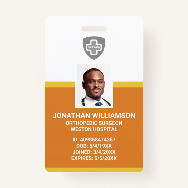 Custom Employee Photo ID, Barcode & Logo Company ID Badge (Front)
