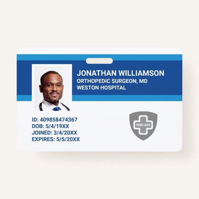Custom Employee Photo ID, Barcode & Logo Company ID Badge (Front)