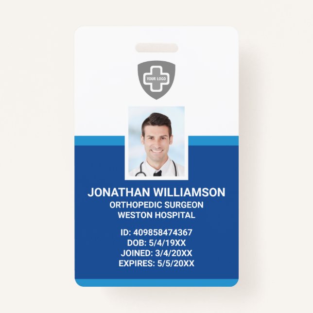 Custom Employee Photo ID, Barcode & Logo Company ID Badge (Front)