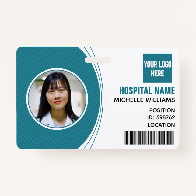 Custom employee photo ID barcode logo name ID Badge (Front)