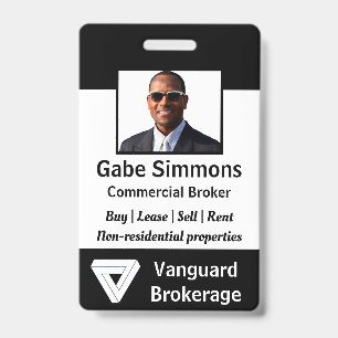 Custom Employee Photo ID - Black, Vertical Badge