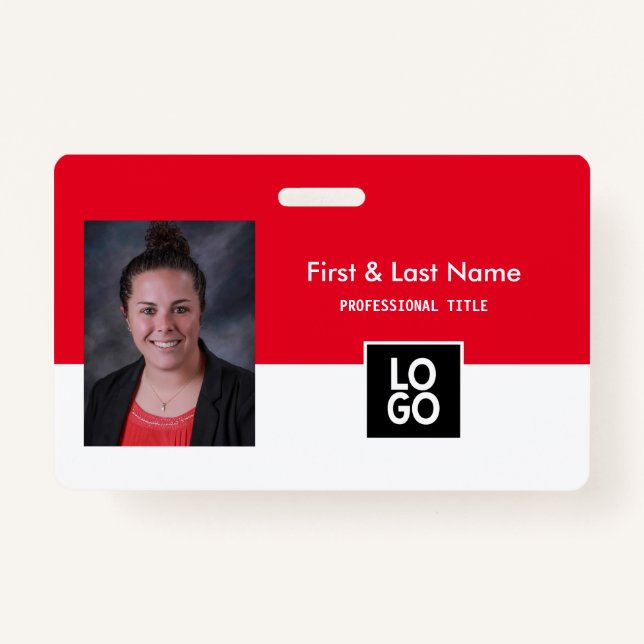 Custom Employee Photo ID Red Minimal Simple ID ID Badge (Front)