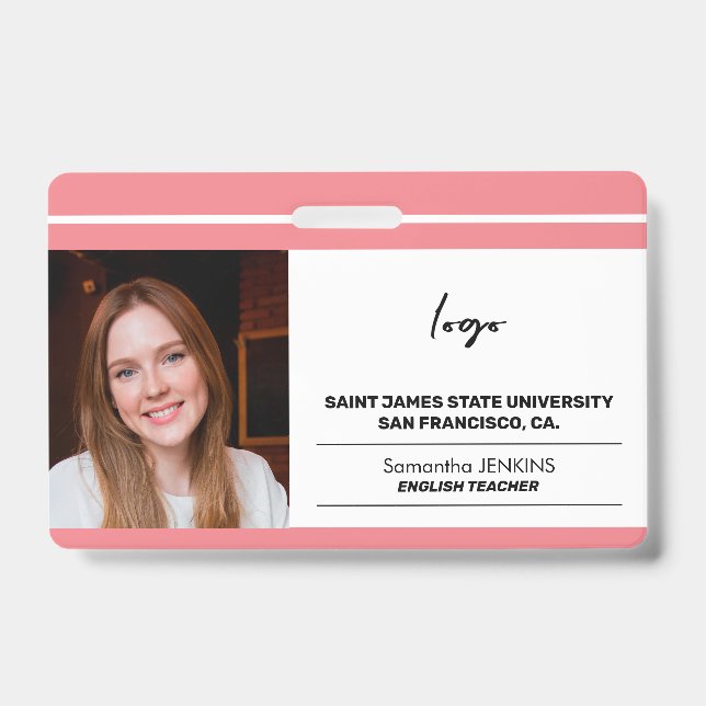 Custom employee photo logo and bare code template ID badge (Front)